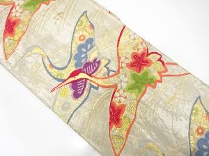 アンティーク　鶴に笠松・桜・楓模様織り出し袋帯(材料)